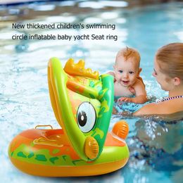 Inflatable Swimming Ring with Sun Shade Cartoon Animals Float Boat PVC Floating Baby Swim Circle Pool Accessories for Kids 240521