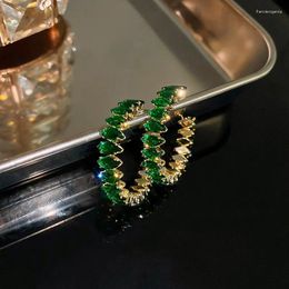 Hoop Earrings Inlaid Green Zircon Rhinestone Simple Fashion Geometric Square For Women Engagement Party Jewelry