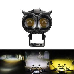 1PCS Dual Colour Motorcycle Headlight Owl Design 4 Modes Auxiliary Spotlights Motorbike Scooter Fog Lamp Running Lights