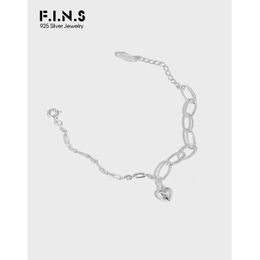 F.I.N.S Minimalist Love Heart 925 Sterling Silver Bracelet Korean Design Asymmetric Chain Charm Bracelet Fine Jewellery 240521