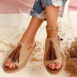 Sandals Beautiful Women's Rome Style Tassel Leopard Print Summer Shoes For Women Comfy Gladiator Flat Fem ba6