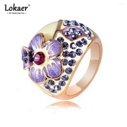Cluster Rings Purple Rhinestone Flower Jewellery Gold Colour CZ Crystal Trendy For Women Anillos HQ0015