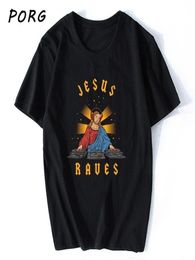 Jesus Raves Print Casual Mens T Shirts Fashion Harajuku Custom Tshirt Short Sleeve Tshirt Punk Oversized 039s 2107065727740