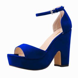 Dress Shoes Women Sandals Pumps 12cm Summer Sexy Peep Toe Square High Heels Strap Sandal Flock Wedge Platform Party Red Wedding Shoes H240521 Q3JL