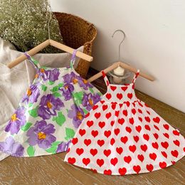 Girl Dresses Baby Girls Dress Summer Floral Sleeveless Princess Suspender Skirt Love Heart Printed Square Collar Children's Sling