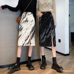 Skirts Graffiti Super Half Skirt Design Senses Small Crowd Split Mid Length Women's Large Size Slim Crotch Thigh A-line