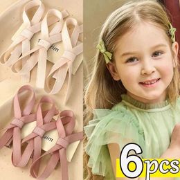 Hair Accessories 2/6 Girls Sweet Bow Hair Clips Baby Pink White Ballet Ribbon Bow Hair Clips Headband Grab Cute Hair Clip Bucket d240520