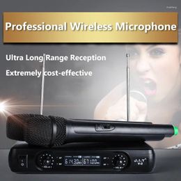 Microphones Professional Wireless Microphone System 2 Channel Handheld Dynamic Mic For Home Karaoke Singing Loudspeaker Stage Performance