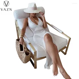 Casual Dresses VAZN 2024 Boho Tunic High Waist Party Sleeveless Solid Ladies Slim Elegant Women Female Dress Sexy Beach