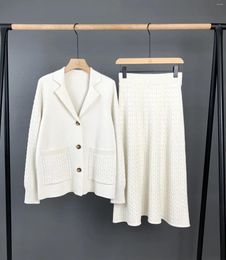 Work Dresses 2024 Autumn/Winter Pure White Cashmere Fried Dough Twists Woven Splicing Suit Coat A-line Midi Skirt Two-piece Set