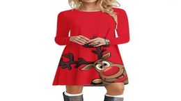 Casual Dresses 3 Elk Print Christmas Swing Dress Oversized Loose Woman Women Long Sleeve O Neck Pullover Vestidos7037147