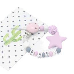 Pacifier Holders Clips# Personalised name Handmade pacifier clip bracket chain silicone pacifier chain five-star baby pacifier chain d240521