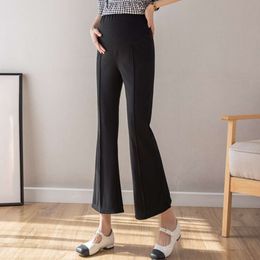 Black Grey High Waist Pregnant Women Trousers Summer Ankle-length Abdominal Flares Pants Front Split Maternity Boot Cut Culottes L2405