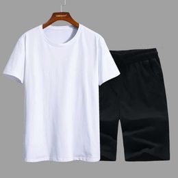 Mens T-shirt tees T shirts shirt casual sports suit summer solid Colour simple pocket-less loose knit short sleeve shorts mens suit f4d