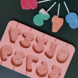 Rose Relief Number Silicone Chocolate Lollipop Mould Flower Pattern Figures Candy Jelly Ice Baking Mould DIY Cake Decor Tool Gift