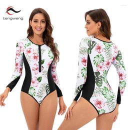 Women's Swimwear 2024 Long Sleeve Surfing Bathing Suit Women Print One Piece Swimsuit Retro Vintage One-piece Swim Suits
