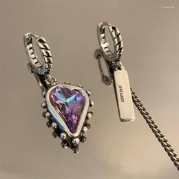 Stud Earrings Women's Retro Asymmetrical Unique Love Amethyst Fashion Jewelry