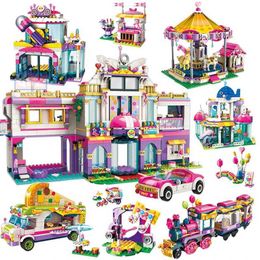 Blocks Girl City Friend Princess Fantasy Carousel Car Colourful Holiday Playmobile Block Set Childrens Toys H240521