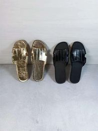 Toe Summer 2024 Sandals Black Open Gold Eel Skin Beach Flat Slippers Women 01f