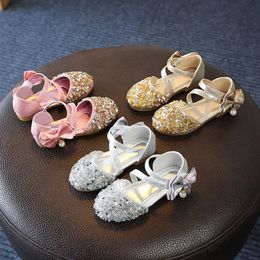 Summer Children Girls Princess Shoes Glitter Kids Baby Bow Mary Janes Dance Shoes Casual Toddler Baby Girl Sandals 240513