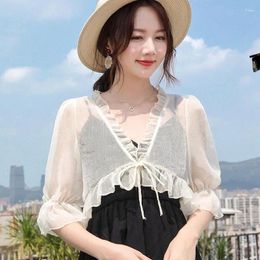 Women's Jackets 2024 Sunscreen Clothing Summer Lace Up Elegant Chiffon Shirt Small Shawl Coat Women Versatile Short Cardigan Thin Y430