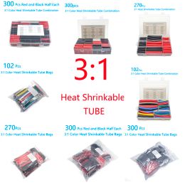 102 270 300 Pcs Black And Red Dual Wall Heat Shrink Tube Thick Glue 3:1 Ratio Shrinkable Tubing Adhesive Lined Wrap Wire Kit