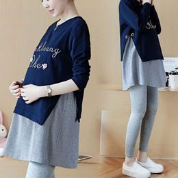 Autumn And Winter Clothes Long Sleeves Pregnancy Relaxed Rest Pregnant Wear Pullover Fleece Thickened Maternity Tshirt L2405