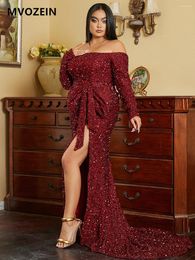 Party Dresses Mvozein Plus Size Evening Dress Sequin Off The Shoulder Split Bow Sleeves Women Formal Occasion Gown