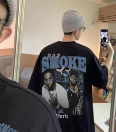 Men s T Shirts Pop Smoke Double Sided Print T shirt Man Fashion Hip Hop Streetwear Men Rapper The Woo King Black Cotton T Shirts 26752063