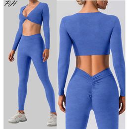 Lu Yoga Align long Sleeved Sport Set Women's Gym Push Up Sexy Yoga Shirt eggings Suit Outdoor Running Nude Quick Dry iess Clothes LL Lemon