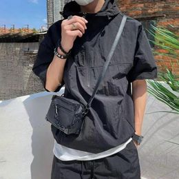 Men's Tracksuits Solid Colour Men Sportswear Sports Workwear Set With Hooded Zipper Neckline Short Sleeve Tops Elastic Drawstring Waist Wide