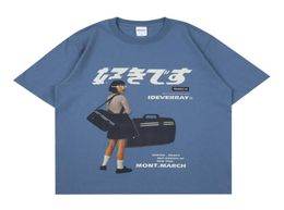 Men039s TShirts Kpop Blue Retro Girl Poster Print T Shirt Men Short Sleeve Oversize Japanes Kanji Tshirts Women Vintage Graphi5698782