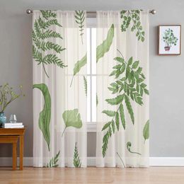 Curtain Fern Plant Texture Tulle Curtains For Living Room Bedroom Children Decor Sheer