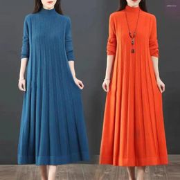 Casual Dresses Loose Waistline Dress Solid Colour Women Cosy Knitted A-line Midi Warm Pleated Stylish For Women's Fall/winter