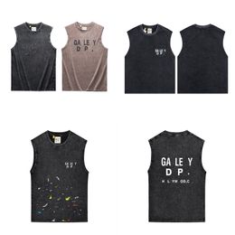 Designer Men's T-Shirt Splashed Ink Letter Logo Print Summer Beach Mens Womens Casual Loose Vintage Washed Sleeveless Tank Top