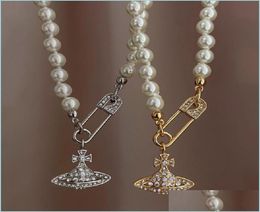 Pendant Necklaces High Quality Pearl Necklace Designer Design Pin Saturn Beaded Ladies Diamond Copper 18K Gilded Je Dhrog5313656