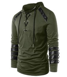 Men Hoodie Plus Size Punk Pu Leather Long Sleeve Lace Up Black Blue Streetwear Gothic Casual Hooded Sweatshirt 2021 Spring Tops6299093