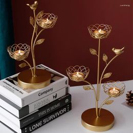Candle Holders Ins Iron Bird Leaves Tea Light Holder Dinner Bar Party Decoration Luxury Stand Candlestick Wedding Decor
