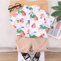 Clothing Sets Children's Summer Suits 2024 Western Baby Boy Clothes 1 To 5 Years Fashion Full Printed Short Sleeve T-shirts Shorts Kids Set