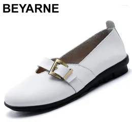 Casual Shoes BEYARNE Genuine Leather Women Plus Size 9-12 Buckle Fashion Dress Loafers For Woman Comfortable Flats StudentsE015