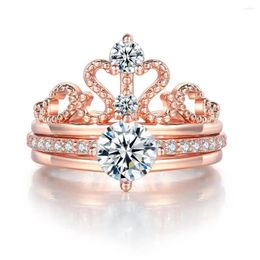 Cluster Rings MxGxFam White / Rose Gold Colour Crown Ring Set 2 In 1 For Women Female Fashion Jewellery Bijoux Cubic Zircon Original Design