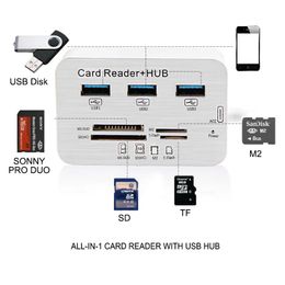 2024 Mini usb hub 3.0 Multi Hub + Card Reader COMBO High Speed with MS/SD/M2/TF Card Reader 3Ports USB Splitter hub cover for Laptop for