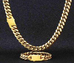 Wholale Joyeria Acero Inoxidable Gold Plated Figaro Chain Miami Curb Cuban Link Necklace Bracelet Men039s Jewelry Set26349047657