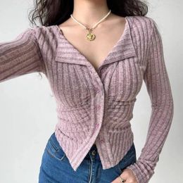 Women's Knits Y Knitted Cardigan Women Collar Sweater Coat Vintage Long Sleeve Single Breasted Top Autumn Fashion Girls Knitwear Jumper