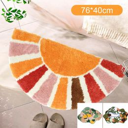 Carpets Non-Slip Bath Mat Sun Flower Half Round Door Decorative Soft Microfiber Machine Washable Plant Water Absorbent Bathroom