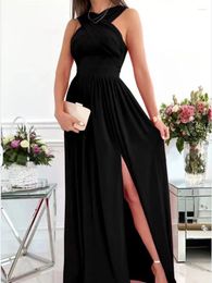 Casual Dresses Summer Cross Tank Sleeveless Maxi Dress Women Elegant Slim Long Solid Party Evening Wedding High Split