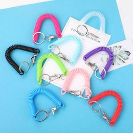 18cm Spiral Elastic Spring Rope Keychain Key Ring Metal Carabiner For Outdoor Anti-lost Phone Spring Key Cord Clasp Hook J103