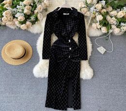 ew Women Elegant Velvet Dress Korean Fashion Notched Long Sleeve Ruched Slim Vintage Bodycon Dress Sexy Split Party Dresses 20226416432