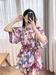 Women's Blouses Women Retro Tie Dye Shirt And Skirt Girls Ruffled Elastic Waist Cake