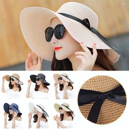 Wide Brim Hats Straw Hat For Women Summer Korean Style Large Foldable Beach Bow Ribbon With UV Protection Sunshade Sunhat A2M5